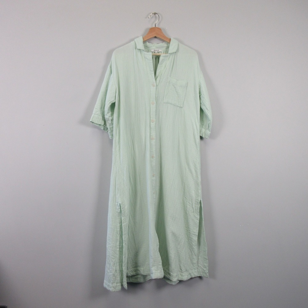 Madewell Lightestspun Cover-up Maxi Shirtdress Gauze Mint Green Button Front XS